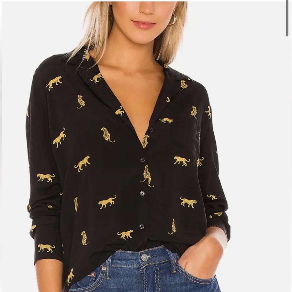 Rails black tiger / big cat button down shirt size xs